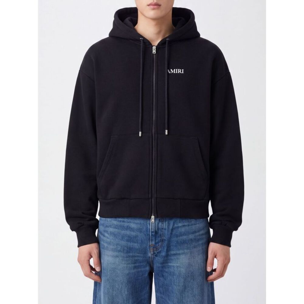 Amiri Men Amiri Jersey Zip-Up Hoodie With Concealed Zipper And Contrast Logo